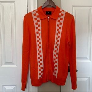 Lazy oaf orange and white checkered zip up sweater